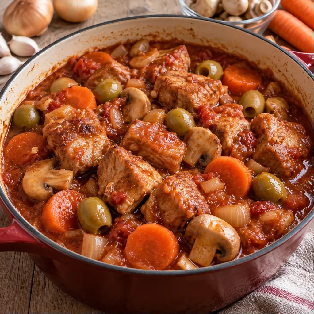Porc et sauce mijotée