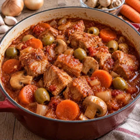 Porc et sauce mijotée