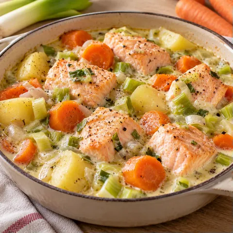 Saumon poireaux carottes