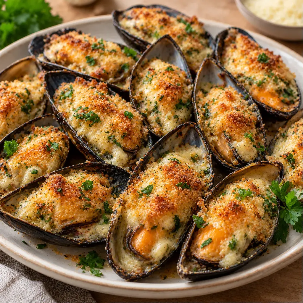 Moules parmesan dorées