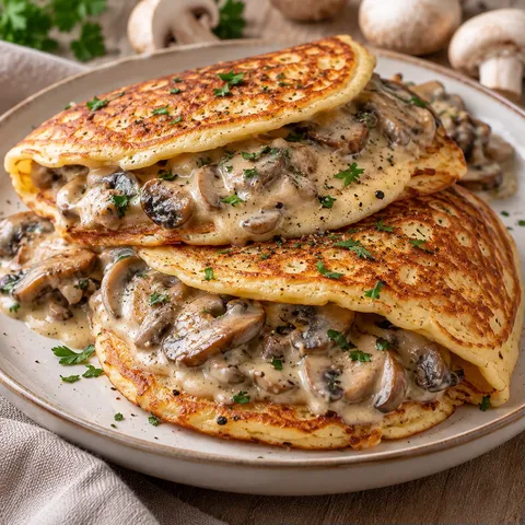 Crème champignons pancakes