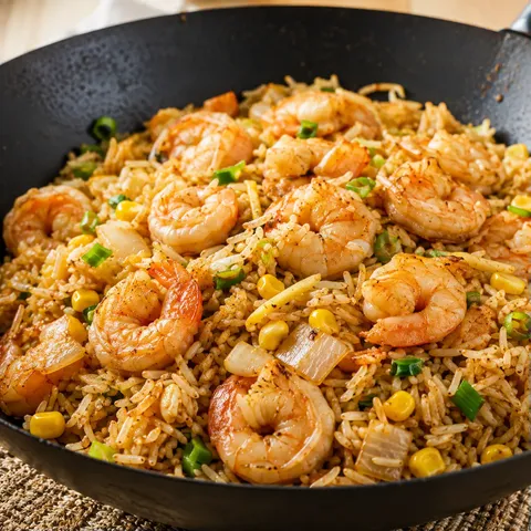 Riz au wok et crevettes