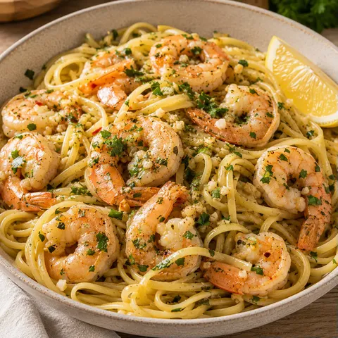 Pâtes ail crevettes facile