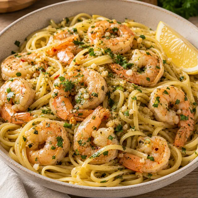 Pâtes ail crevettes facile