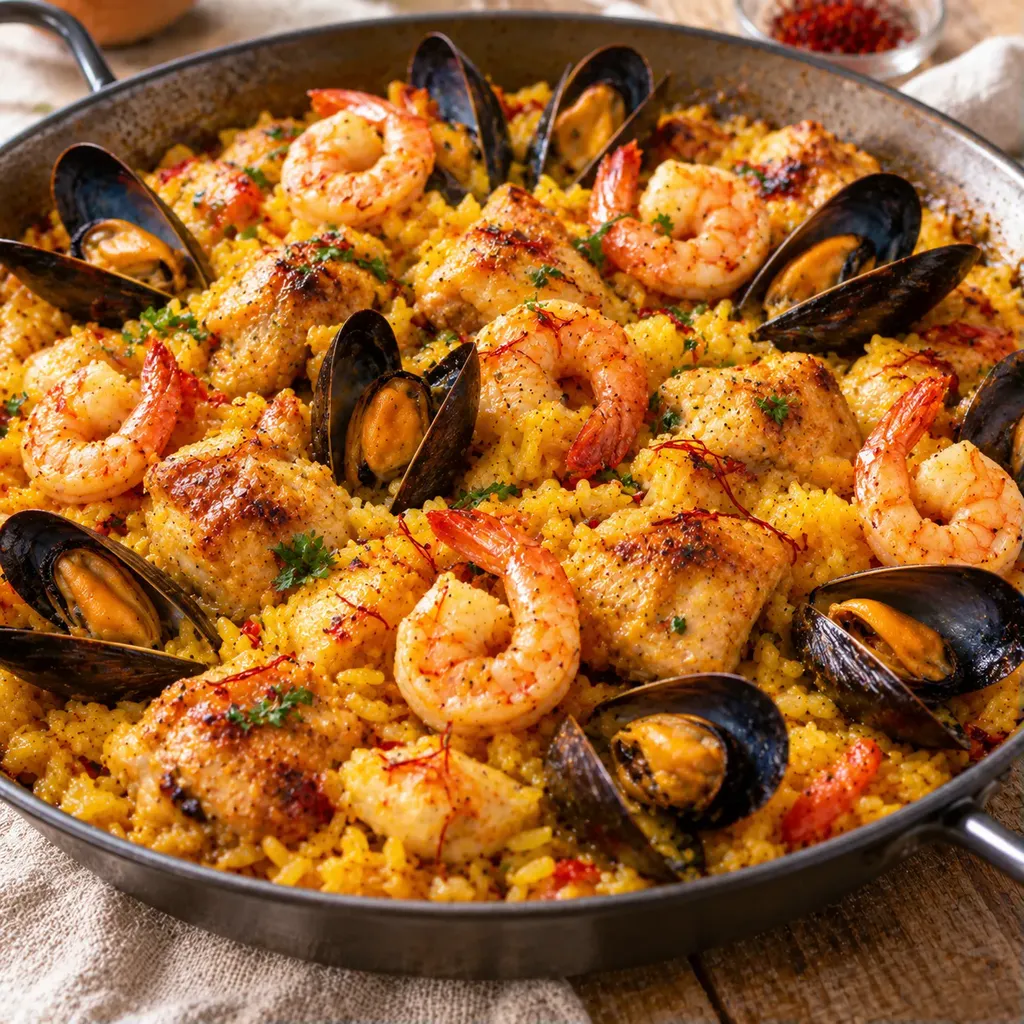Poulet safran crevettes