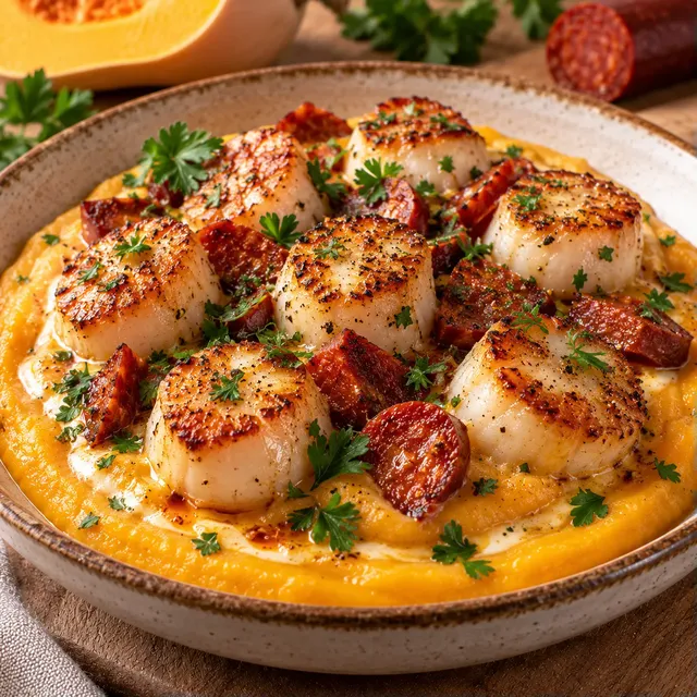 Saint-Jacques chorizo butternut