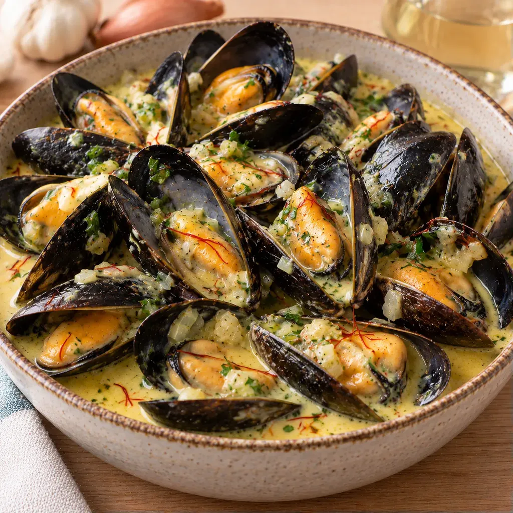 Moules au vin et crème