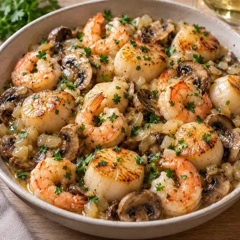 Saint-Jacques et crevettes