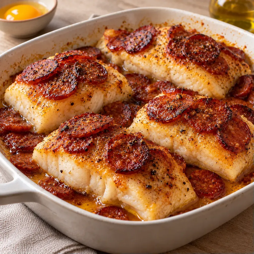 chorizo et cabillaud