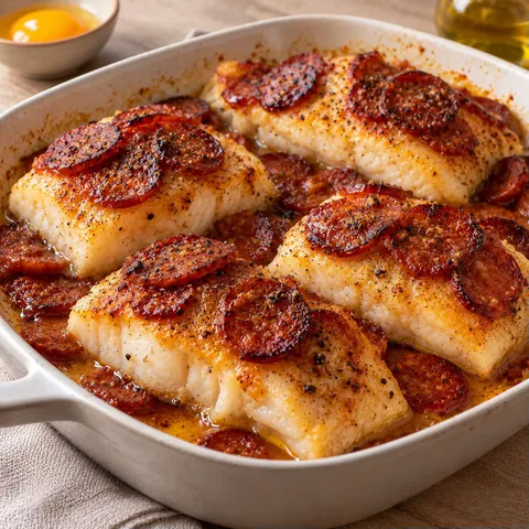 chorizo et cabillaud