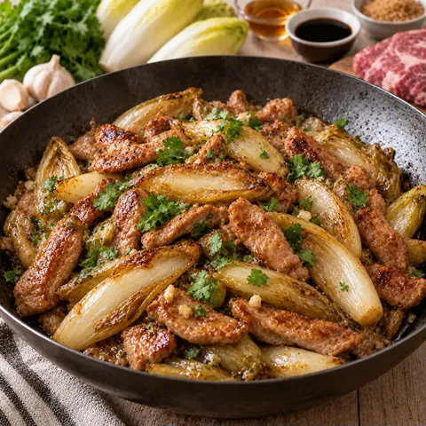 échine porc endives wok