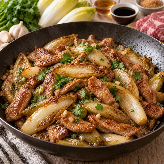 échine porc endives wok