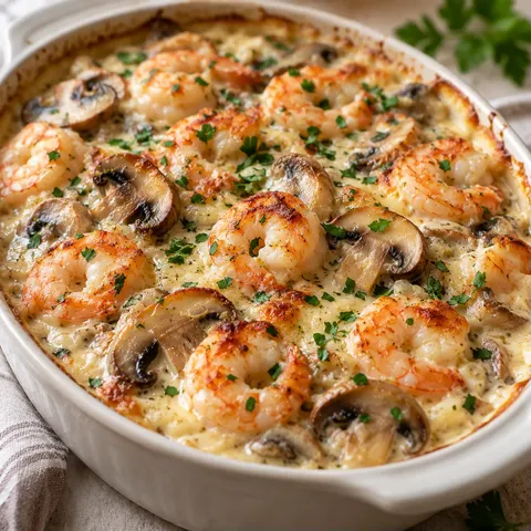 Crémeux crevettes champignons