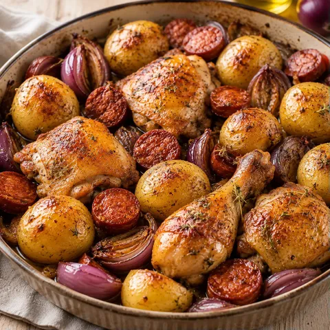 Poulet et pommes dorées au chorizo