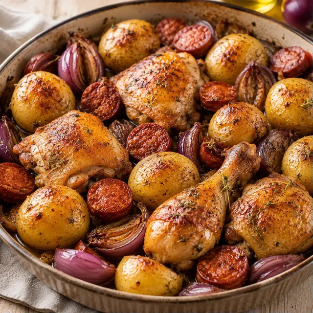 Poulet et pommes dorées au chorizo
