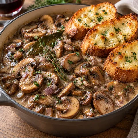 champignons ail pain gratiné