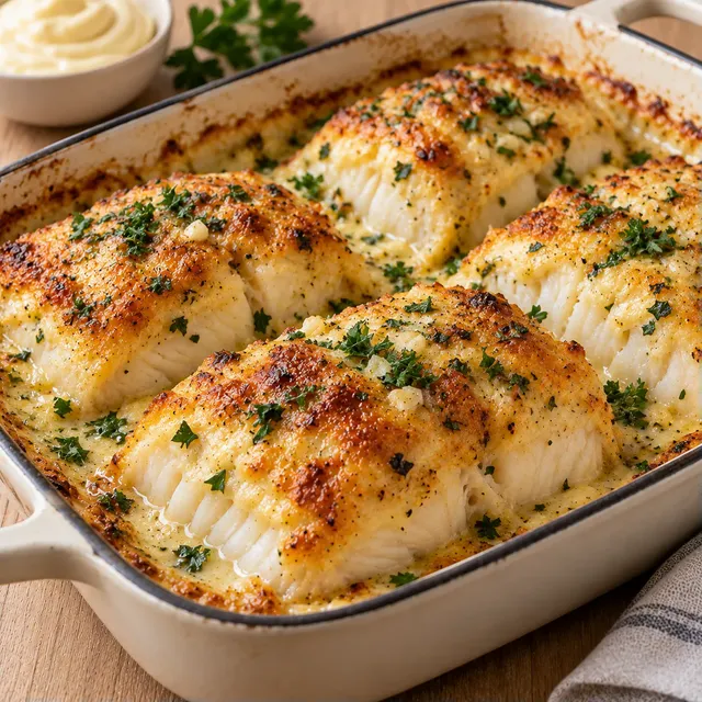 Gratin cabillaud mayo ail