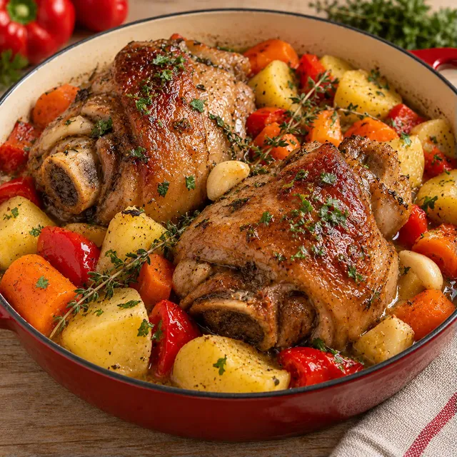 Porc herbes légumes tendre