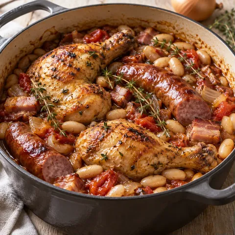 Poulet haricots saucisse
