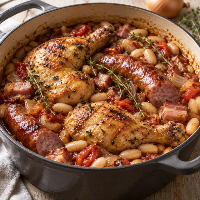 Poulet haricots saucisse