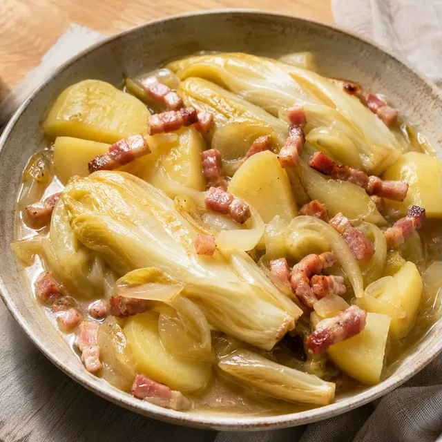 Endives lardons mijotés