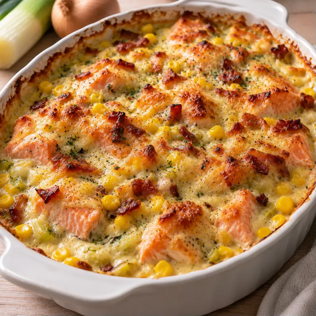 Gratin saumon maïs