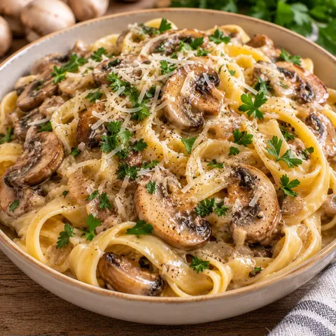 Pâtes crémeuses champignons