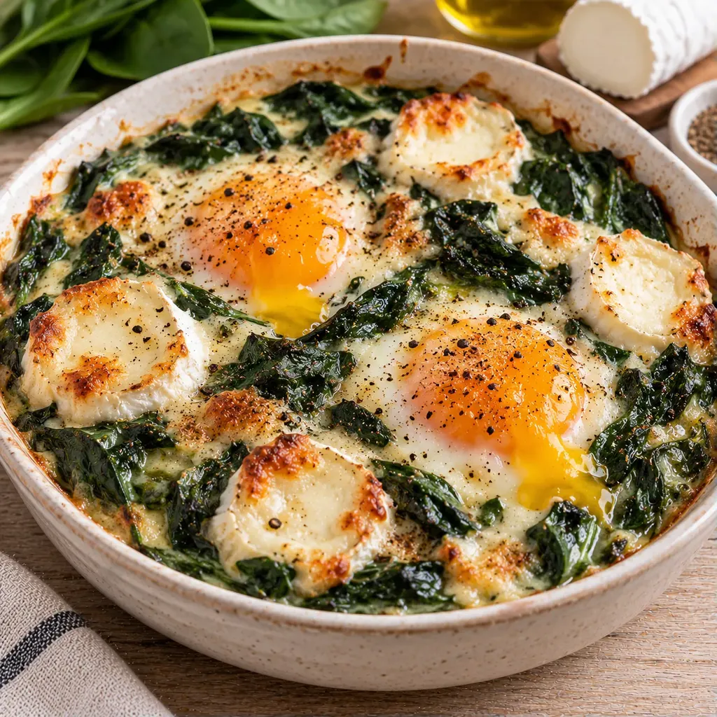 Chèvre épinards œufs fondants