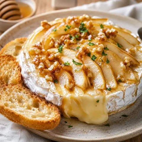 Poires miel noix brie