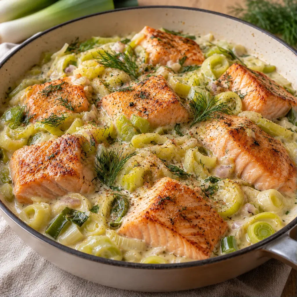 Fondue saumon poireaux