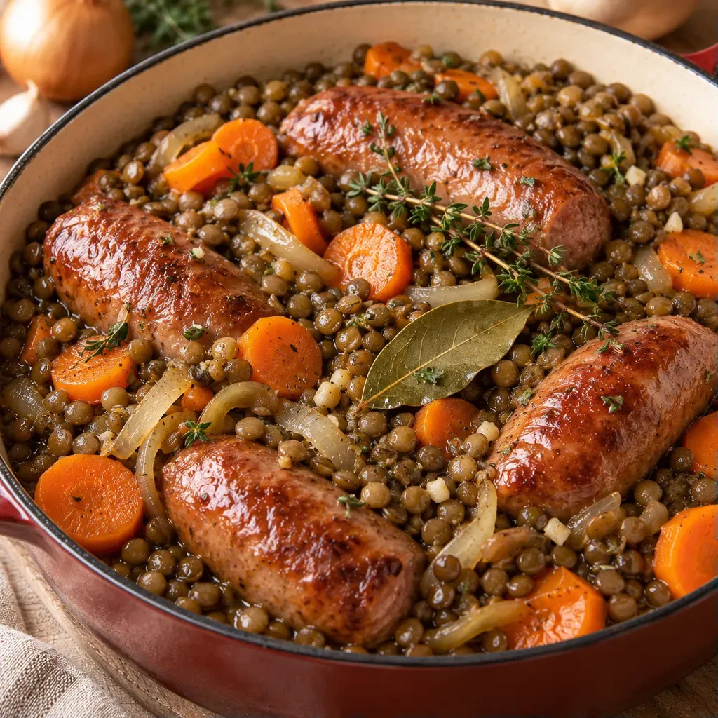 Lentilles saucisses chaleureux