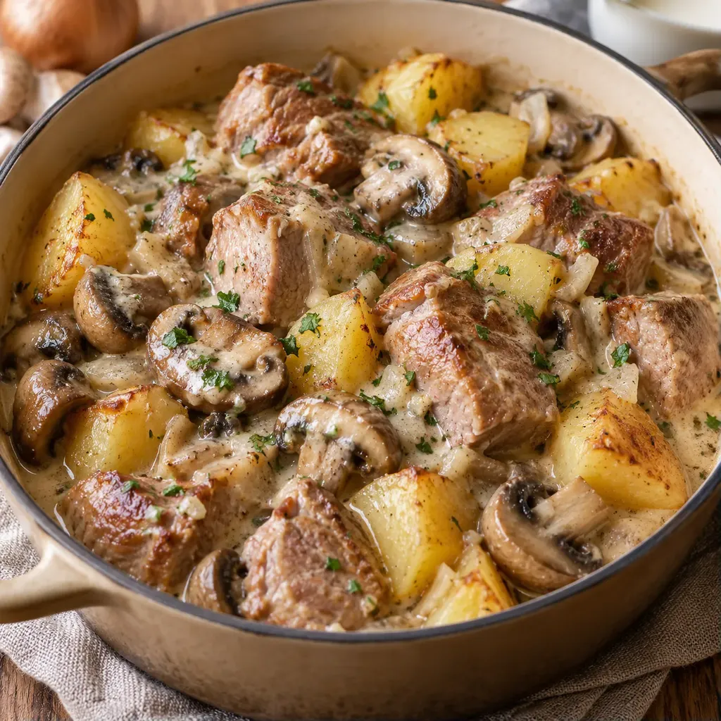Porc crème champignons