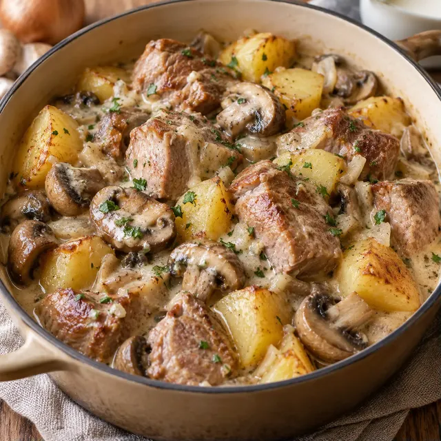 Porc crème champignons