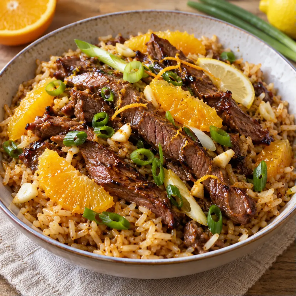Boeuf agrumes riz épices
