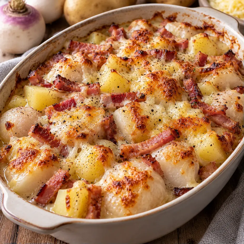 Navets lard gratinés