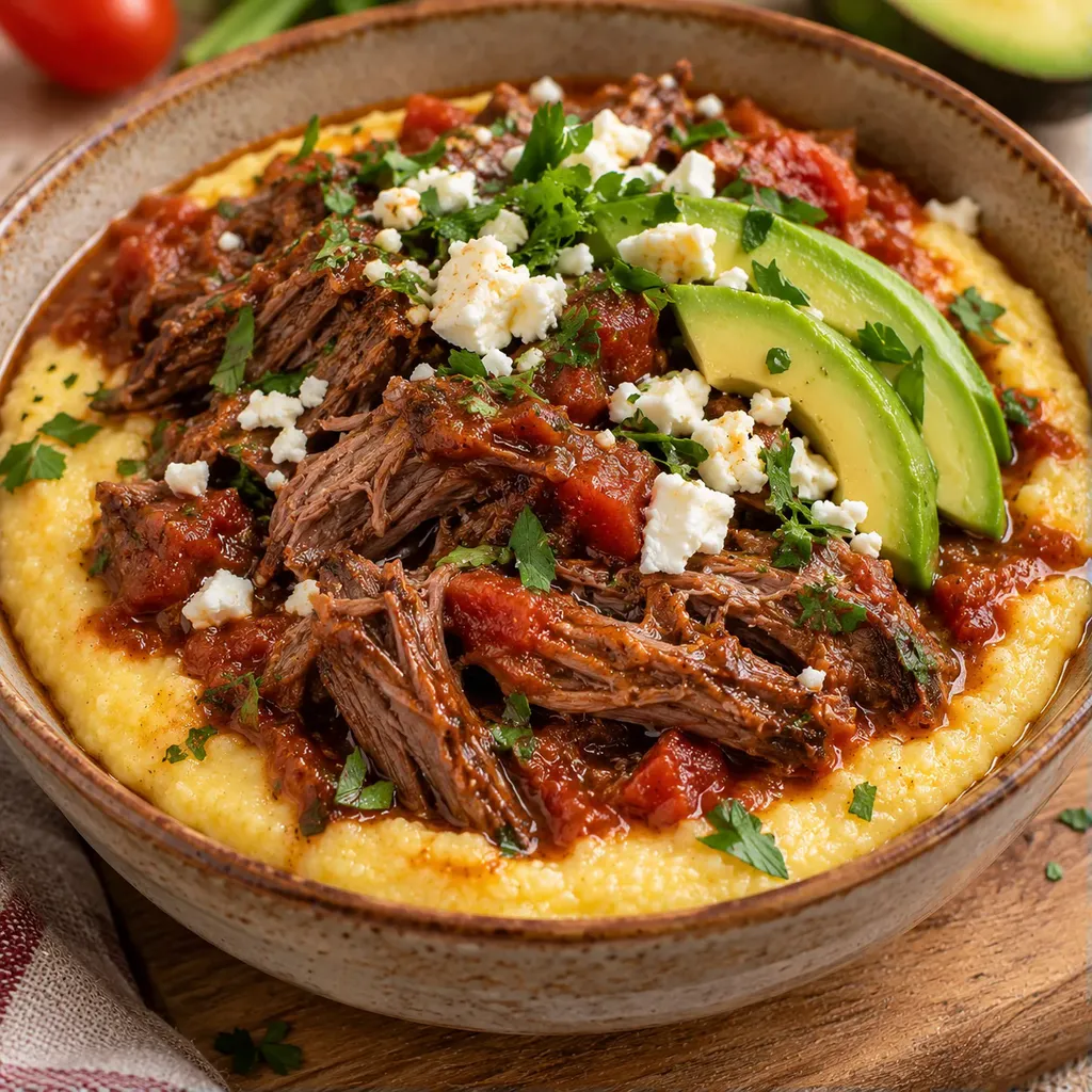 Effiloché bœuf polenta
