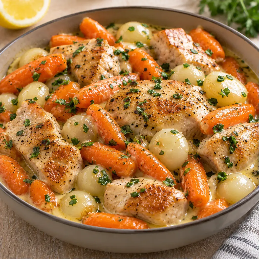 Dinde carottes oignons crème
