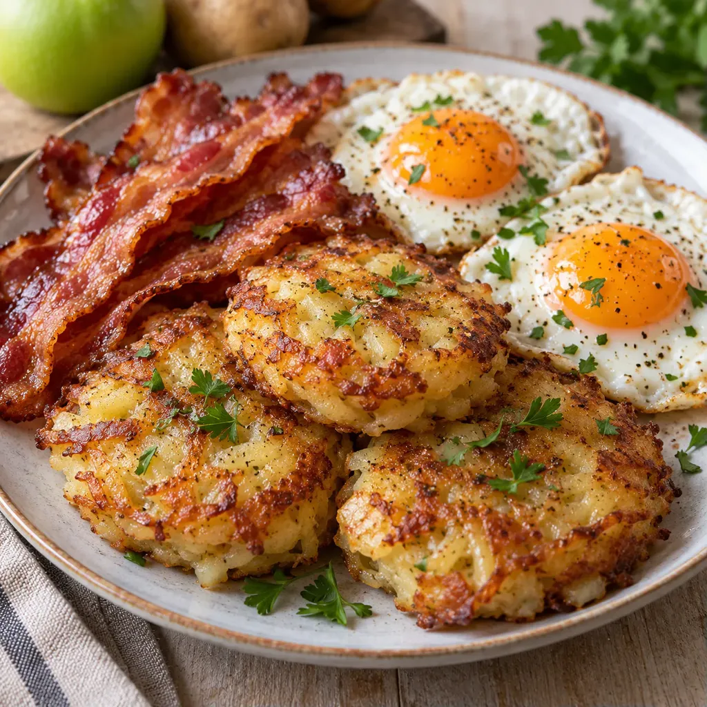 Bacon oeufs galettes pommes