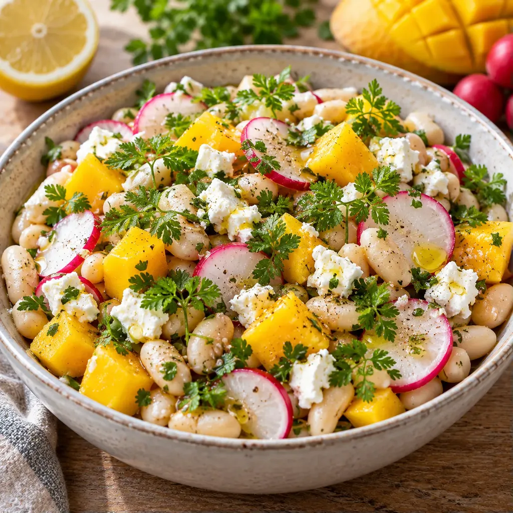Haricots feta mangue radis