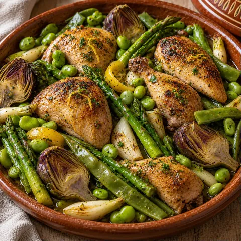 Pintade légumes printaniers