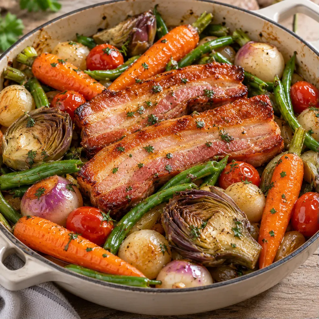 Légumes nouveaux et lard