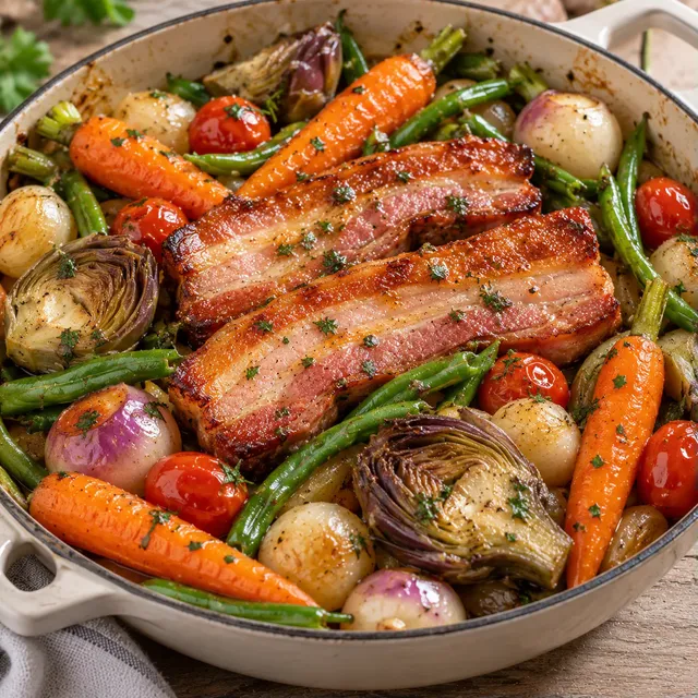 Légumes nouveaux et lard