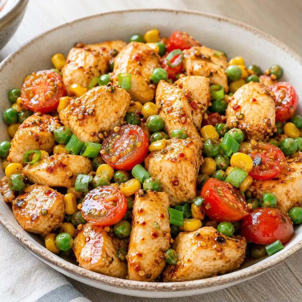 Poulet maïs tomates pois