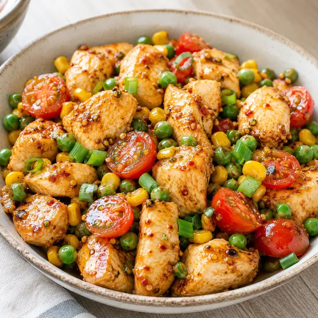 Poulet maïs tomates pois