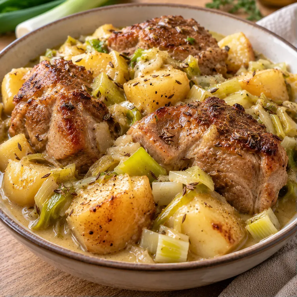 Porc tendre pommes crème