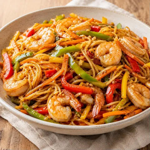Wok crevettes & nouilles
