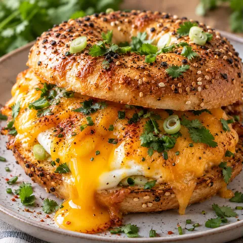 Œuf cheddar gratiné bagel