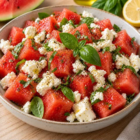 Pastèque feta basilic