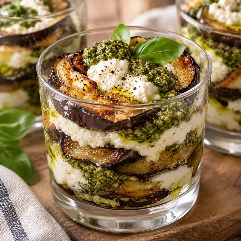 aubergine ricotta pesto verre