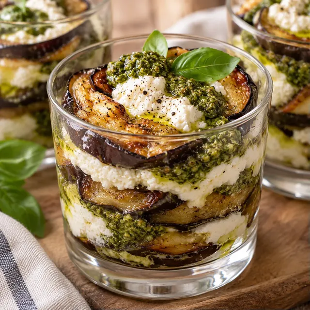 aubergine ricotta pesto verre